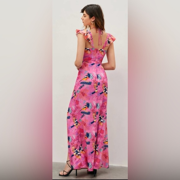 SHEIN NWT PINK FLORAL AND BIRD SPLIT THIGH DRESS - Picture 4 of 8